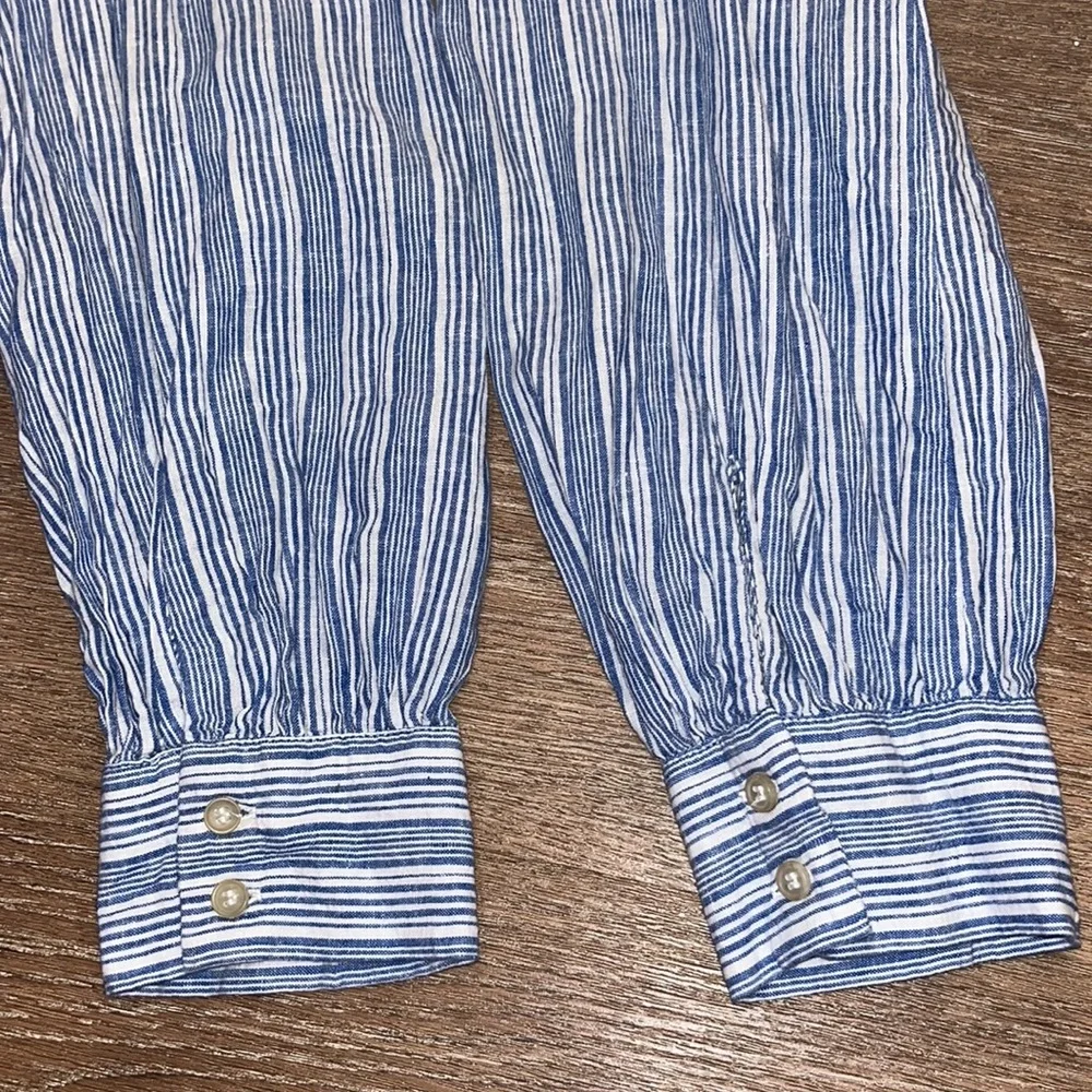 Free People Blue/White Striped Off-The-Shoulder Blouse Top - Picture 8 of 15